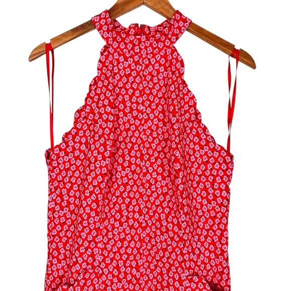 by Anthropologie Scallop Halter Short Romper High Neck in Pink Floral Sz 8 US - Picture 8 of 15